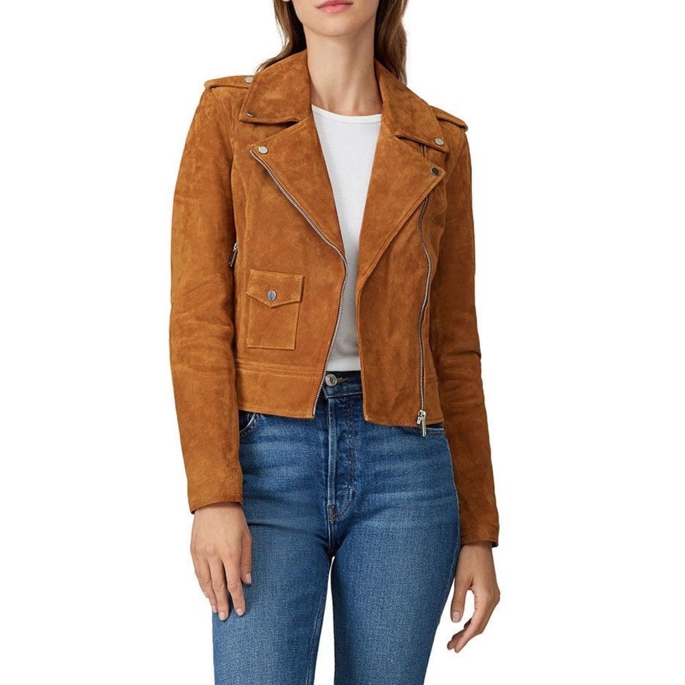 NWOT Slate & Willow Suede Moto Jacket in Brown Chestnut - Small